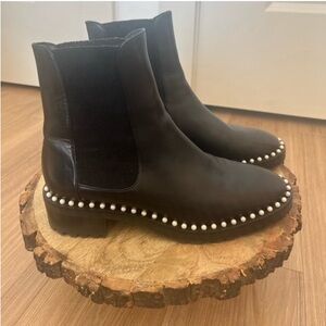 Stuart Weitzman Cline, Faux Pearl, Embellished Leather Boots